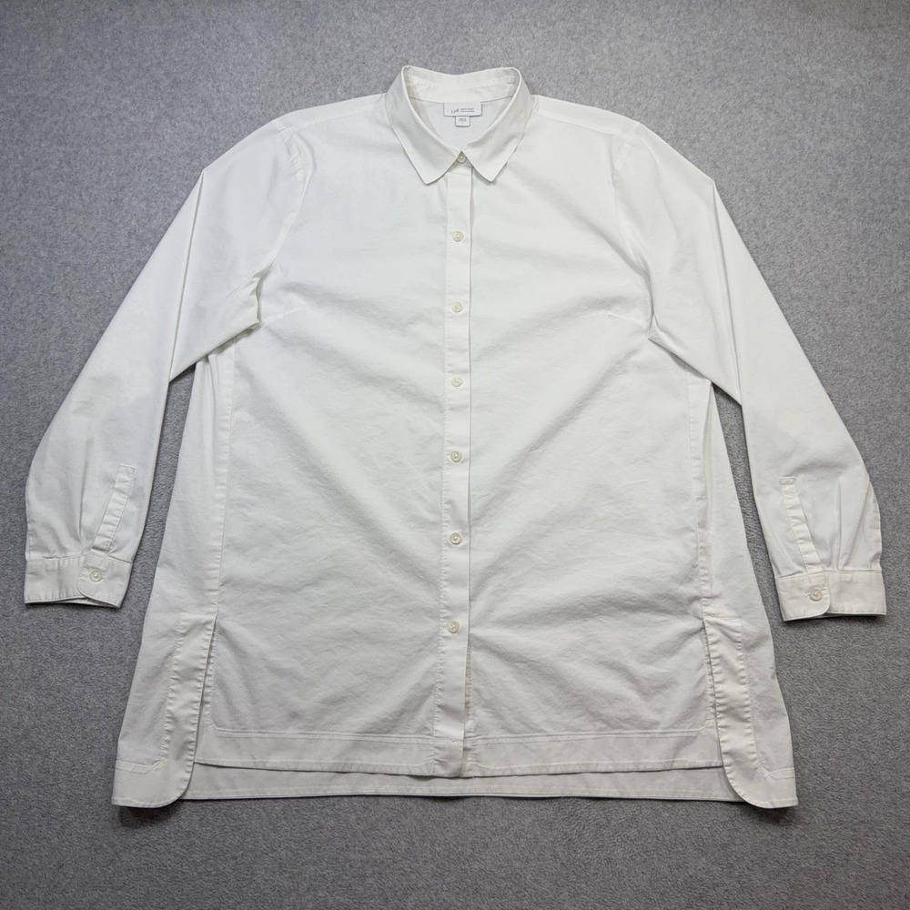 J Jill White Shirt Collection Tunic Top Women Large White Button Front Stretch